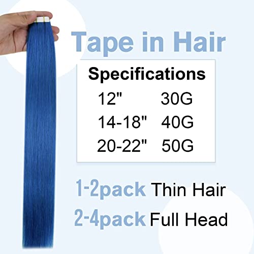 【Daha fazla Tasarruf】Easyouth İki Paket Dokunun saç ekleme gerçek insan saçı 1 & Mavi 16 inç