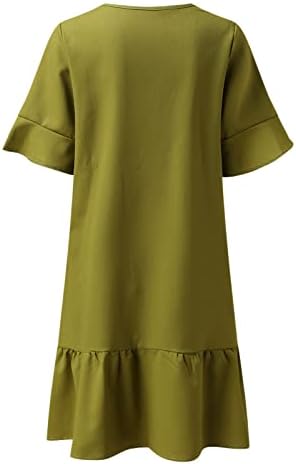 Bayan Gevşek askı elbise 2023 Yaz günlük elbiseler V Boyun Fırfır Kısa Kollu Önlüklü Mini Elbise Plaj Tatil için