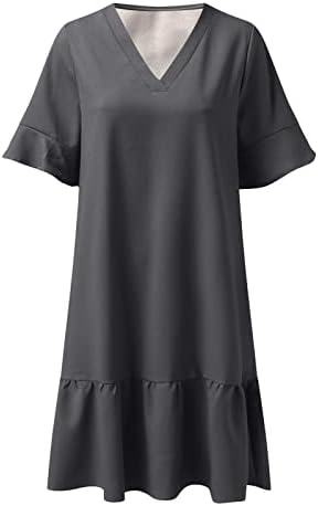 Bayan Gevşek askı elbise 2023 Yaz günlük elbiseler V Boyun Fırfır Kısa Kollu Önlüklü Mini Elbise Plaj Tatil için