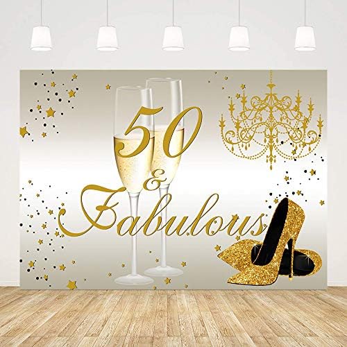 MEHOFOND Mutlu 50th Doğum Günü Zemin Kadınlar için 50th Doğum Günü Dekorasyon Afiş Altın Yüksek Topuklu ve Şampanya