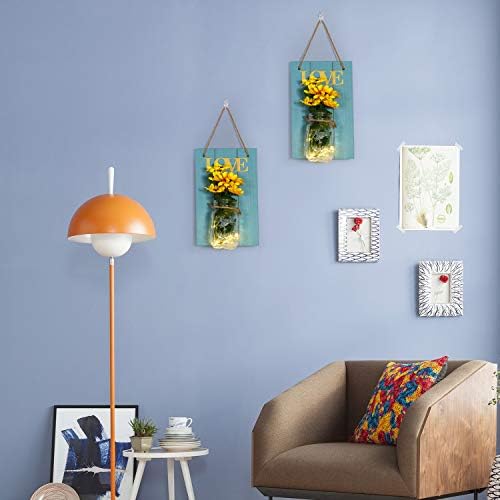VECELO Mason kavanoz aplikleri duvar dekor, rustik duvar aplik ile 6-saat zamanlayıcı LED peri ışıkları ve çiçekler