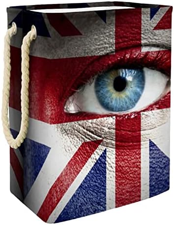 Birleşik Krallık Bayrağı ile Inhomer İnsan Yüzü Boyalı Büyük Çamaşır Sepeti Su Geçirmez Katlanabilir Giysi Sepeti