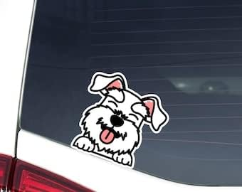 Minyatür Schnauzer Araba çıkartma, Beyaz Sevimli Köpek Mini Schnauzer Pençeleri Vinil Su Geçirmez Tampon Pencere Dizüstü