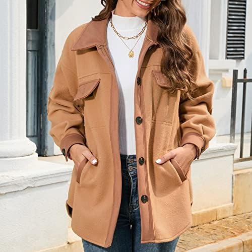 Bayan Süet Düğme Aşağı Ceketler Komik Patchwork Uzun Kollu Yaka Kış Sonbahar Moda Yüksek Düşük Giyim Cepler ile