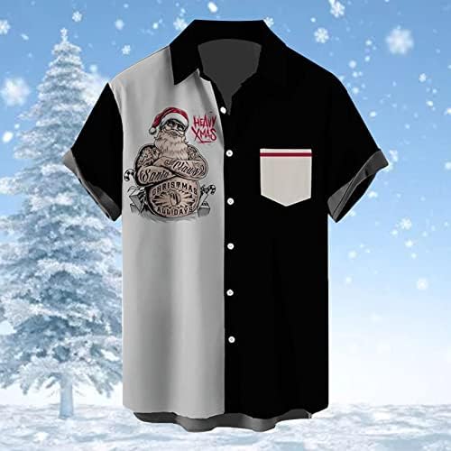 WYBAXZ Noel Gömlek Mens Mens Noel noel hediyesi 3D Dijital Baskı Şerit Düğme Yaka Kısa Kollu Gömlek T