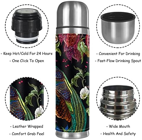 Lilibeely 17 oz Vakum Yalıtımlı Paslanmaz Çelik Su Şişesi Spor Kahve Seyahat Kupa Şişesi Hakiki Deri Sarılmış BPA