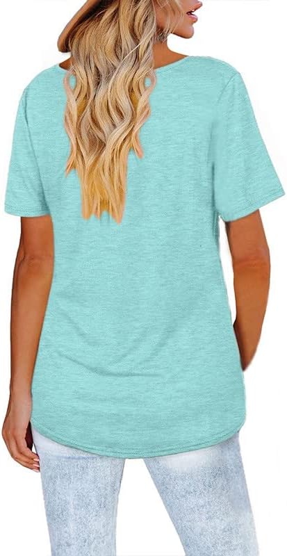Bayan Üstleri, kadın Kısa Kollu V Boyun Criss Çapraz T-Shirt Düz Renk Rahat Tunik Gömlek Gevşek yaz giysileri Bluzlar