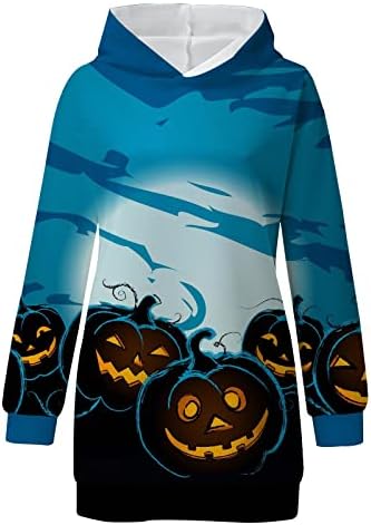 Cadılar bayramı Tişörtü Hoodies Kadınlar için Kapşonlu uzun kapşon Rahat Uzun Kollu Jumper Konfor Elbise Cepler ile