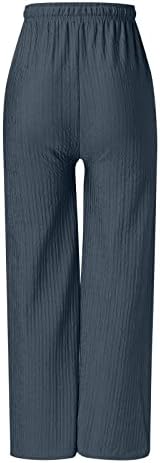 Yazlık pantolonlar Kadınlar için Yüksek Bel Geniş Bacak Düz Renk Palazzo Yoga Pantolon Önlüklü İpli Kravat Dökümlü
