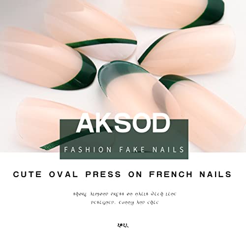 Aksod Parlak Badem Tırnaklar üzerinde Basın Kısa Yeşil Fransız takma tırnak İpuçları Tasarlanmış Oval Sevimli Tam