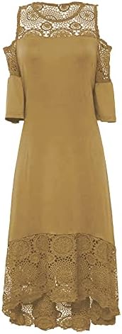 Artı Boyutu Elbiseler Kadınlar için Soğuk Omuz Kısa Kollu uzun elbise Moda Dantel Ekleme Fırfır Düz Renk Elbiseler