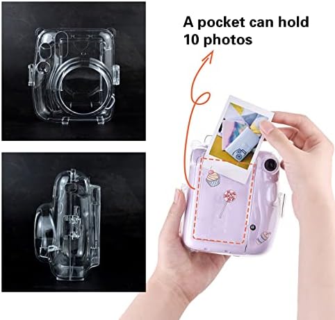 Rieibi Mini 11 Kılıf-Fujifilm Instax Mini 11 Anında Kamera için Şeffaf Koruyucu Kılıf-Omuz Askılı ve Çıkartmalı Kristal