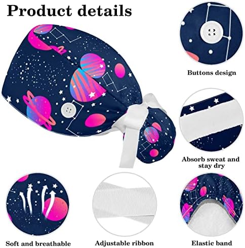 Galaxy Renkli Ay Yıldız Çalışma Kap Düğmesi Ter Bandı Ayarlanabilir Kravat Geri Kabarık Şapkalar Scrunchie