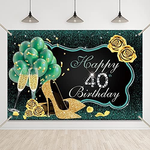 Bellımas Mutlu 40th Doğum Günü Backdrop Yeşil ve Siyah Kadın Doğum Günü Partisi Arka Plan Yüksek Topuklu Altın Gül