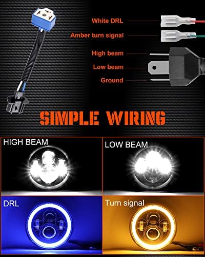 UNİ-SHİNE 7 inç mavi Halo led far Hi/Lo ışın Amber dönüş sinyali ile DRL + Dönüş sinyal ışıkları duman Lens Amber