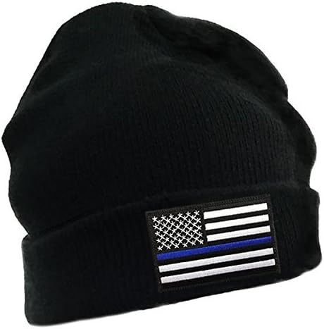 İnce Mavi Çizgi Bayrak İşlemeli Kışlık Şapka-Siyah