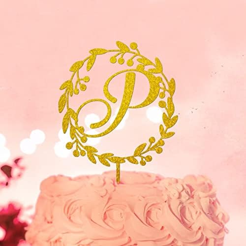 Altın Monogram P Kek Topper Mektup Adı Düğün Yıldönümü Süslemeleri Rustik Kullanımlık Romantik Doğum Günü Hediyeleri