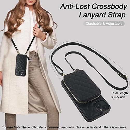 Bocasal Crossbody Cüzdan iphone için kılıf 14 Artı, RFID Engelleme PU Deri Fermuarlı çanta Çanta Kapak Çevirin, Kickstand