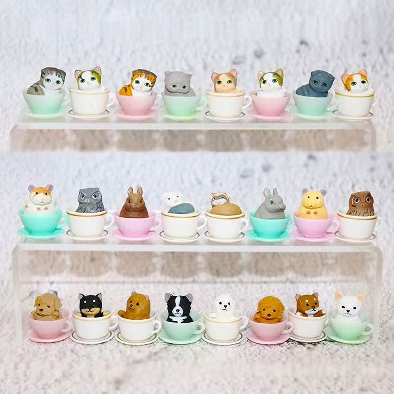 Hiawbon 24 Pcs Minyatür Çay Fincanı Hayvan Heykelcik El Boyalı Gerçekçi Çay Fincanı Orman Hayvan Modeli Mini Pet Köpek