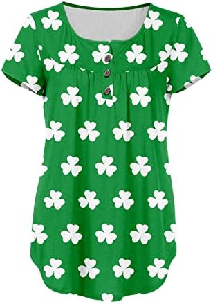 CHEEKEY St Patricks Günü Gömlek Kadınlar için Kısa Kollu İrlandalı Shamrock Henley Gömlek Düğme Yeşil Kadınlar için