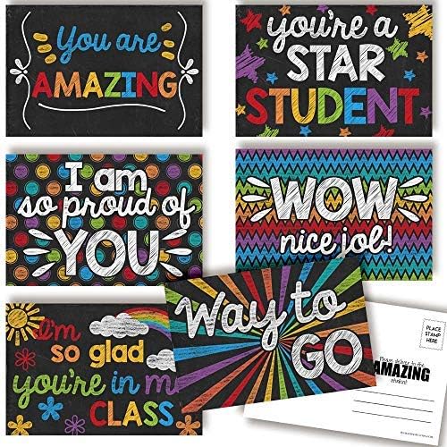 Seni Düşünüyorum Öğretmenlerden Öğrenciler için Renkli Kara Tahta Temalı Boş Kartpostallar, Toplam 30 4x6 AmandaCreation