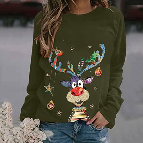 Kadınlar Sevimli Ren Geyiği Kazak Noel Uzun Kollu Kazak Kazak Baskı Grafik Yuvarlak Boyun Kazak Bluz Tops