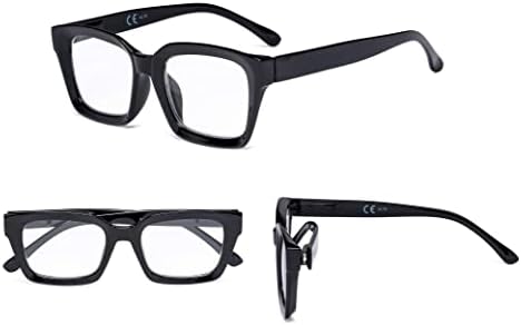 GUD Bayanlar büyük boy okuma gözlüğü 4 Çift kare çerçeve Okuyucu Gözlük (Siyah)