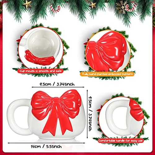 EBOOT Noel Kupalar Noel Kahve Kupalar 17 oz Tatil Kırmızı 3D Yay Kupa El Boyalı Seramik Fincan, mikrodalga ve Bulaşık