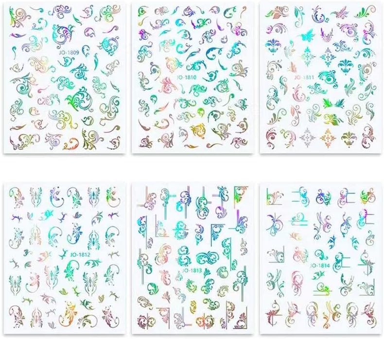 6 Yaprak Hint Tarzı Çivi Sanat Etiket 3D Kendinden Yapışkanlı Bohem Tarzı Tırnak Çıkartmaları Renkli Dalga Hattı Rüya