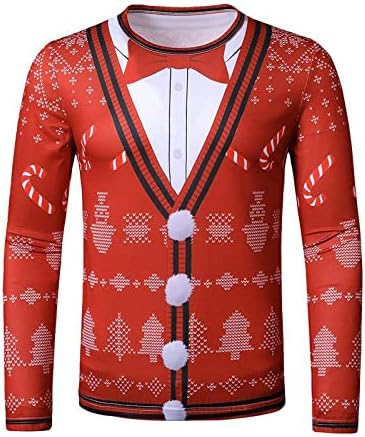 XXBR Noel T-Shirt Mens için, 3D Komik Noel Noel Baba Baskı Beyefendi Kravat parti giysileri Rahat Crewneck Tee Tops