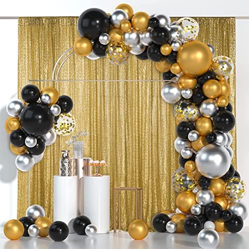 Hahuho Altın Pullu Zemin Perde, 2 ADET 2FTx8FT Glitter Zemin Perde Partiler için, Noel, Düğün, Parti Dekorasyon (2