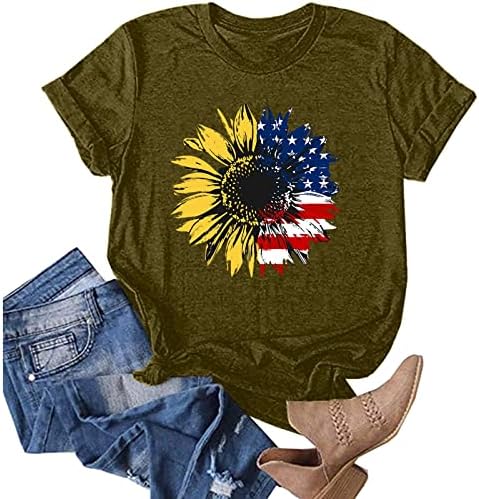 ZEFOTİM 4th Temmuz Gömlek Kadın 2023 Kısa Kollu O Boyun grafikli tişört Casual Yaz Moda Amerikan Bayrağı Üstleri