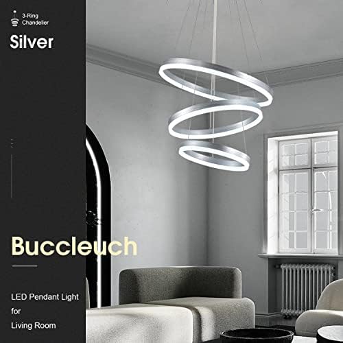 Buccleuch Modern kolye ışık yemek odası için 3-Ring LED dim avize masa mutfak ada oturma odası 19.7 45W 6000K Gümüş