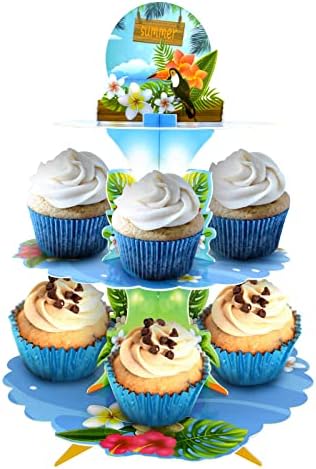 Hawaiian Parti Malzemeleri Aloha Cupcake Standı 3 Katmanlı Kek Standı Luau Tropikal Parti Süslemeleri Yaz Doğum Günü