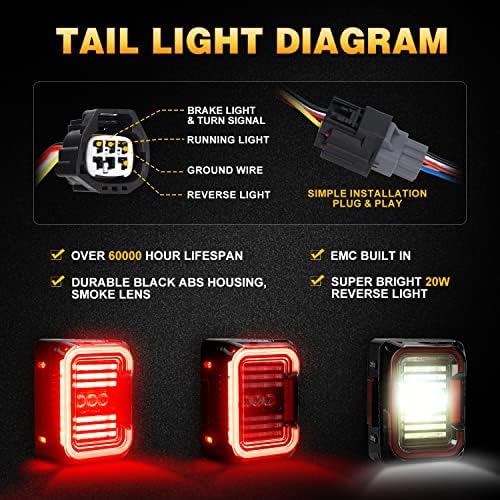 DOT onaylı duman Lens LED kuyruk ışıkları ile 20 W ters ışıkları ile uyumlu 2007-2017 Jeep Wrangler JK & JKU fren
