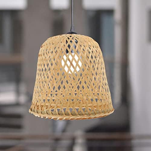 NOLİTOY abajur şapkası bambu abajur rustik hasır Rattan abajur çiftlik evi kolye ışık zemin lambası, haki asılı lamba