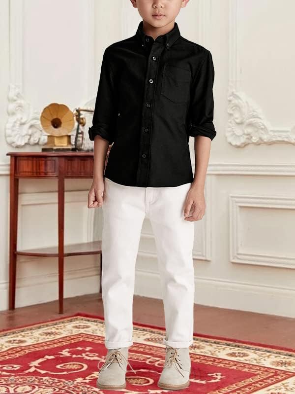 Erkek Uzun Kollu Elbise Gömlek Klasik Yakalı Düğmeli Tişört düz pamuklu bluz göğüs Cebi ile