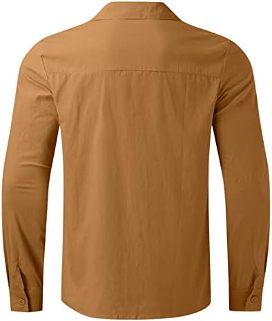 Kahverengi Düğme Yukarı Gömlek Erkek Yaz Pamuk Keten Katı Rahat Artı Boyutu Gevşek Gömlek Erkek Turn Down Yaka Uzun