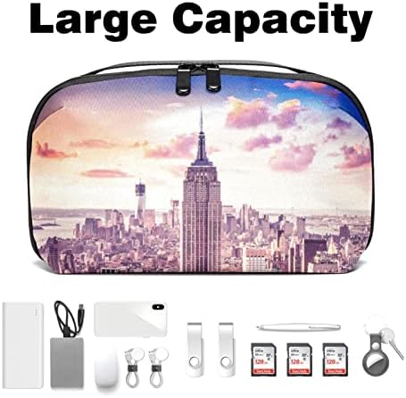 Taşıma çantası Seyahat kılıf çanta USB kablo düzenleyici Cep Aksesuar Fermuar Cüzdan, New York Manzara Şehir