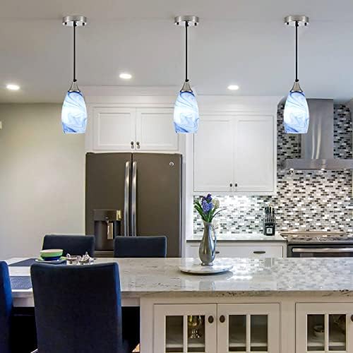 Handblown mavi mermer sanat cam gölge ayarlanabilir kordon ile cam kolye ışık yemek odası, mutfak,fuaye, koridor için