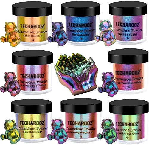 TECHAROOZ Bukalemun Mika Tozu 8 Renk Değiştiren Mika Tozu, UV ve Epoksi Reçine Malzemeleri için Holografik Parıltı,