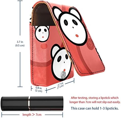 ORYUEKAN Ruj Kılıfı Ayna ile Sevimli Taşınabilir Makyaj Çantası kozmetik torbası, Karikatür Hayvan Panda Pembe Soyut
