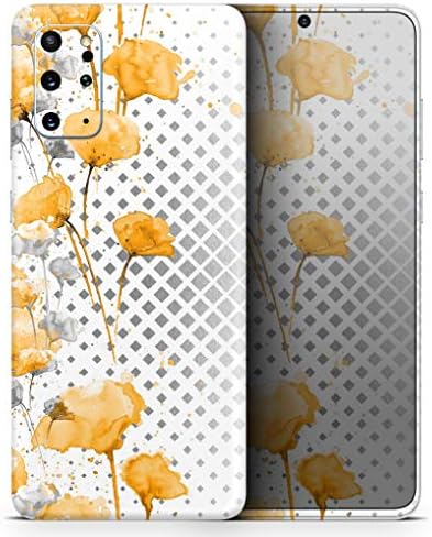 Tasarım Skinz Karamfila Sarı ve Gri Çiçek V8 Koruyucu Vinil Çıkartması Wrap Cilt Kapak ile Uyumlu Samsung Galaxy S20