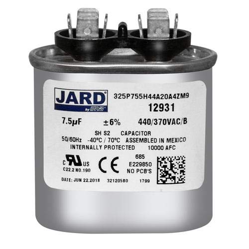 JARD tarafından 7.5 uF x 370 veya 440 VAC Oval Çalışma Kapasitörü 12931