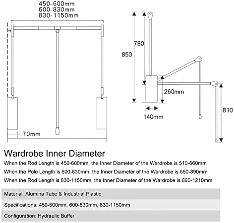 OUSS Geri Çekilebilir Gardırop rayı, Geniş Ayarlanabilir: 510-660mm(S), 660-890mm(M), 890-1210mm(L) elbise askısı