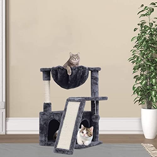 Kapalı Kediler için SYANDLVY Kedi Ağacı, Tırmalama Direkli Modern Kedi Evi Mobilyaları (Tırmalama Tahtası-Dumanlı