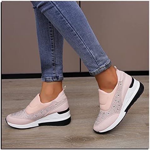 Gündelik kadın ayakkabısı Moda Rhinestones Platformu Kama Slip-on Sneakers Klasik Konfor Düşük Üst Yürüyüş Patik
