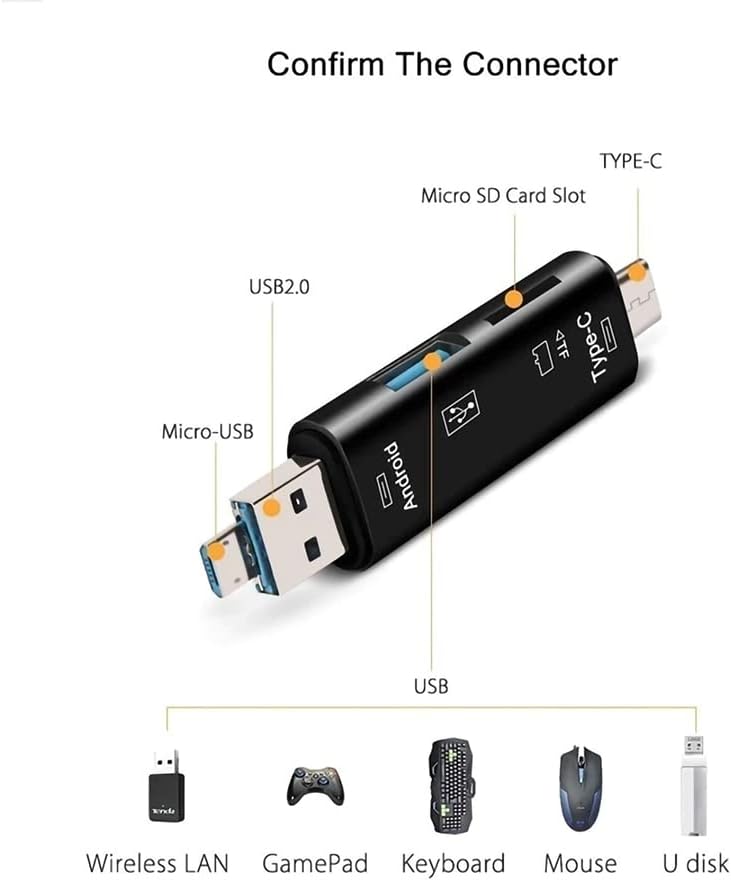 VOLT + 5 in 1 Çok Fonksiyonlu kart okuyucu ile Uyumlu Xiaomi Redmi 10X USB Tip-C/ Mikro USB/ Tf/ USB 2.0/ USB kart