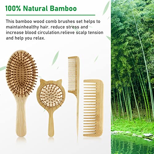 BestFire 4 in 1 Saç Fırçası tarak erkekler kadınlar çocuklar için Kolu Bambu kıl Saç Fırçası seti ile kuyruk tarak,
